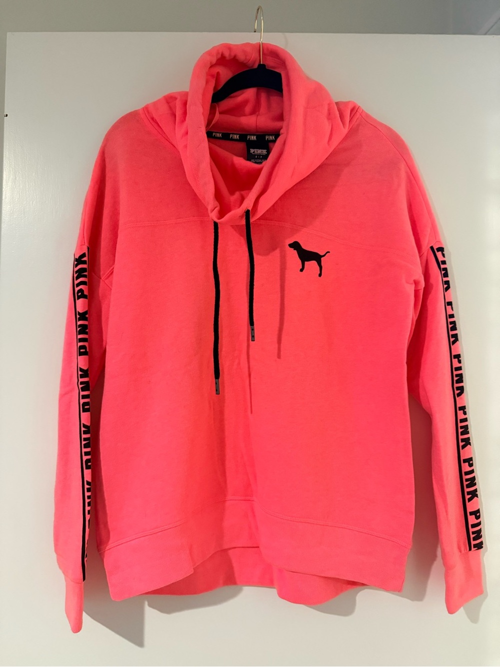 PINK Victoria's Secret Neon Coral Pullover Hoodie with Black Logo